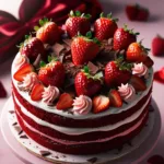 Bolo de Dia dos Namorados com Massa Red Velvet e morangos