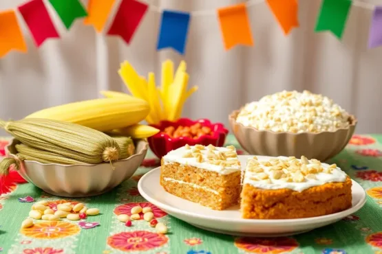 Bolo de Festa Junina com Milho, Coco e Amendoim