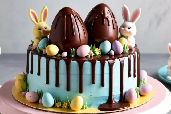 Bolo de Páscoa Decorado com Ovos de Chocolate ao Leite