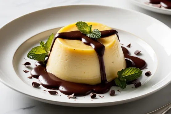 Flan de Maracujá com Calda de Chocolate Amargo