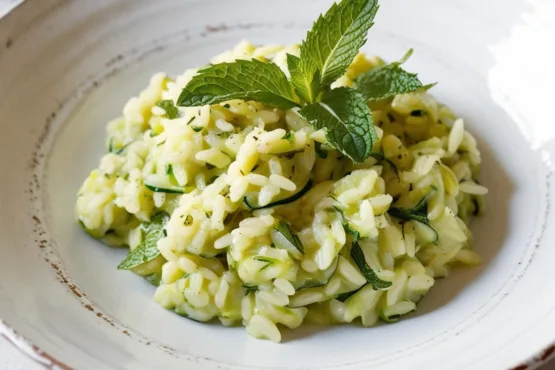 Risoto de Abobrinha com Hortelã Fresco e Leve