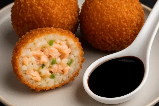 Bolinhos Crocantes de Arroz com Salmão Receita Japonesa Fácil