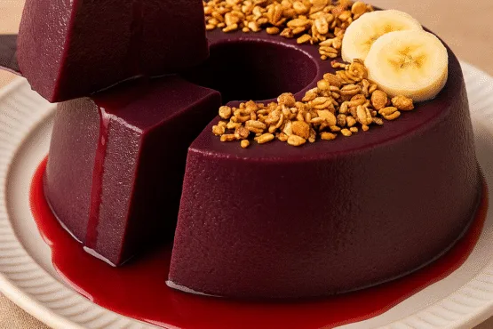 Pudim de Açaí com Banana e Granola Receita Saudável