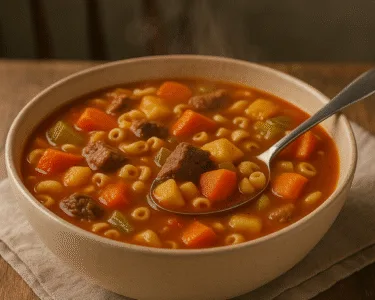 Sopa de Carne com Legumes e Macarrão Preparo Rápido e Reconfortante