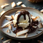 Sorvete de Coco com Calda de Chocolate Amargo