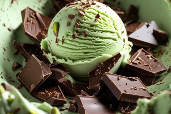 Sorvete de Pistache com Chocolate Amargo Belga