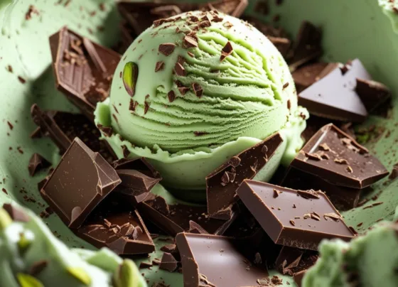 Sorvete de Pistache com Chocolate Amargo Belga