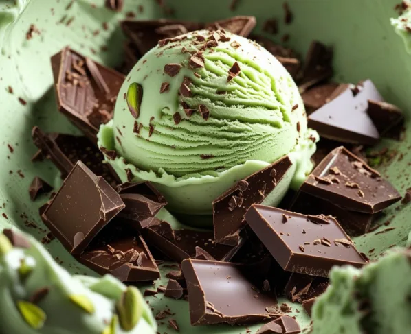 Sorvete de Pistache com Chocolate Amargo Belga