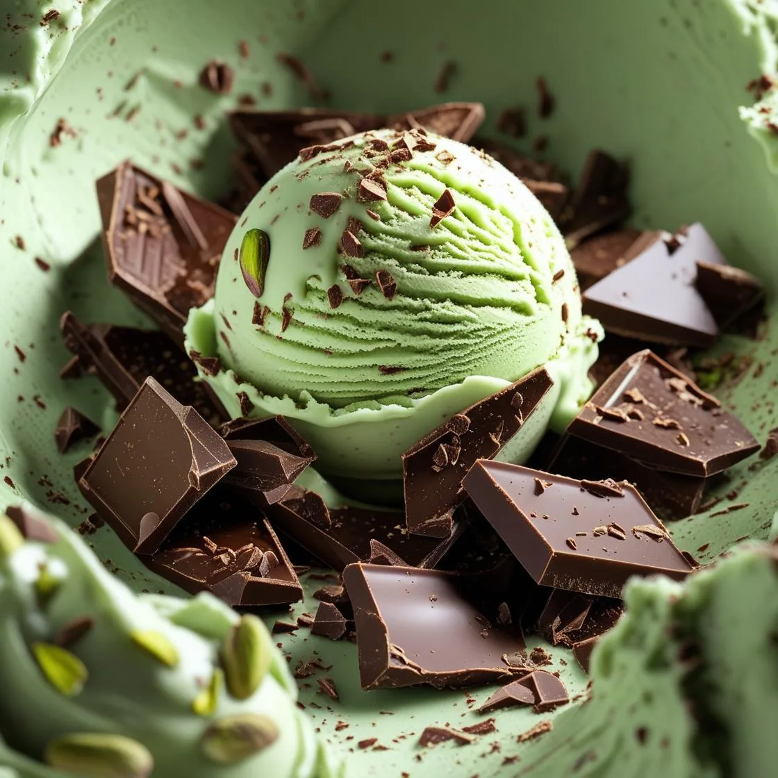 Sorvete de Pistache com Chocolate Amargo Belga