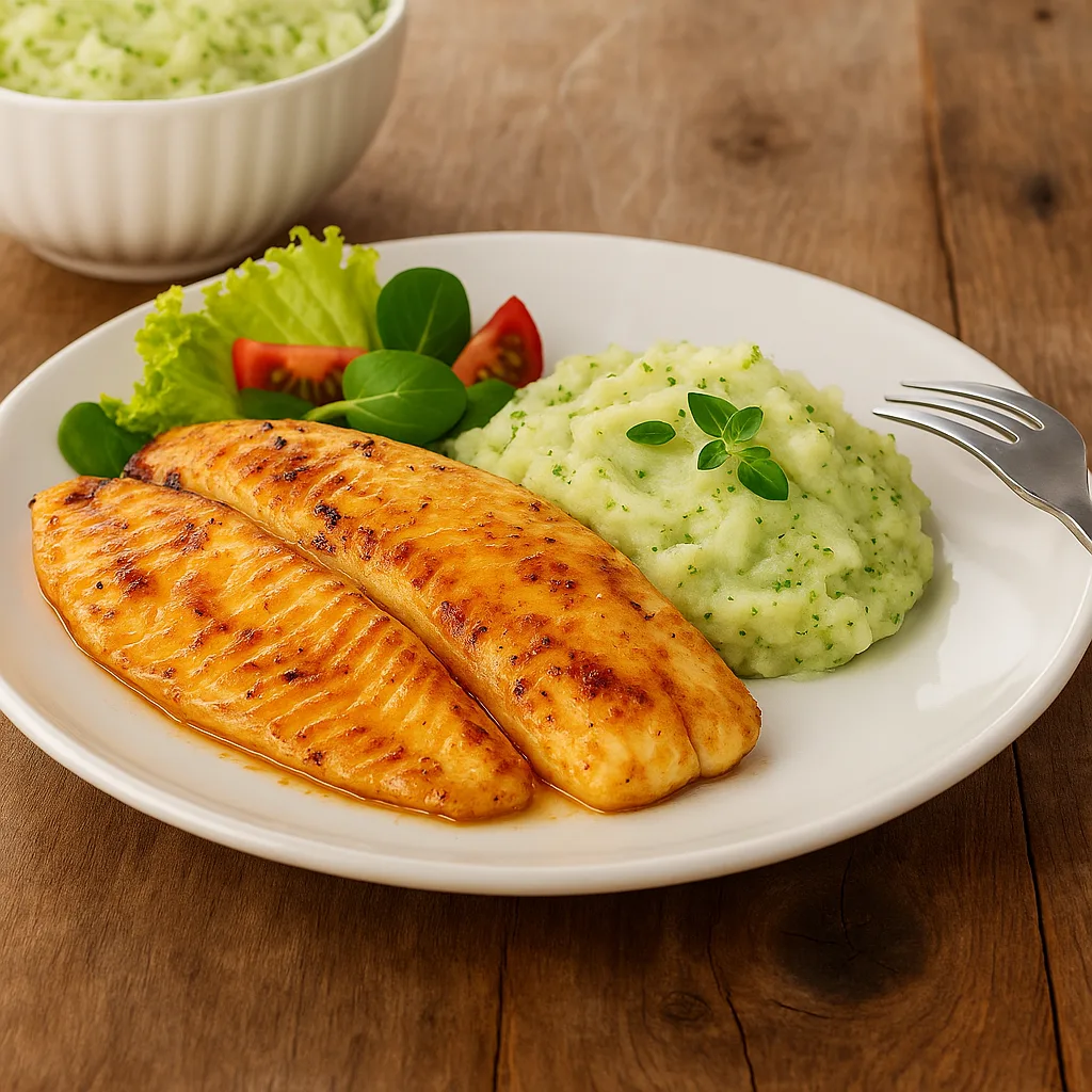 Tilapia Grelhada: Delicioso Prato com Purê de Batatas e Brócolis